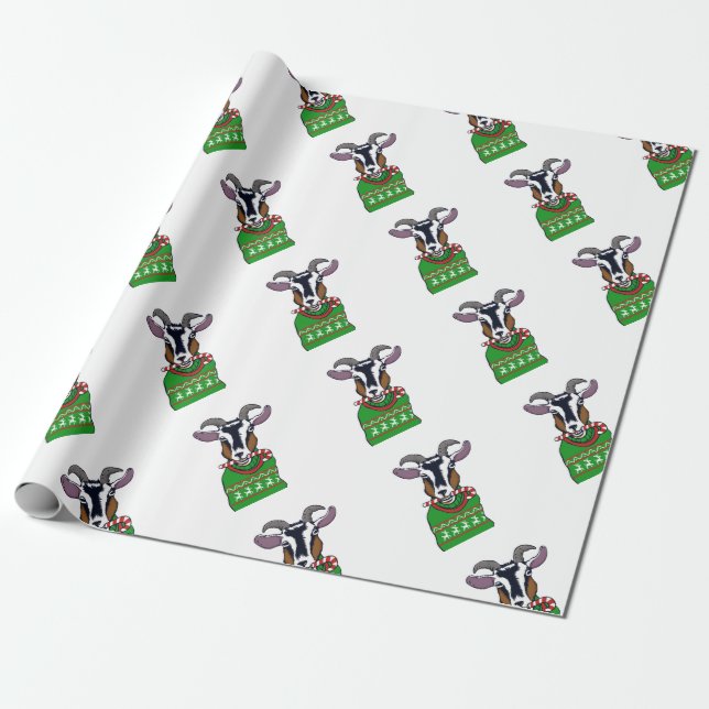 Goat Christmas Sweater Wrapping Paper (Unrolled)