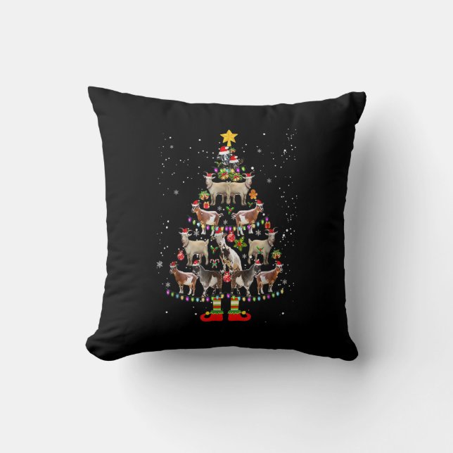 Goat Christmas Tree Snow Funny Goat Xmas Matching Throw Pillow (Front)