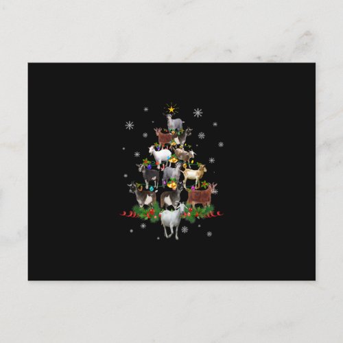 Goat Christmas Tree Snow Goat Xmas Announcement Postcard