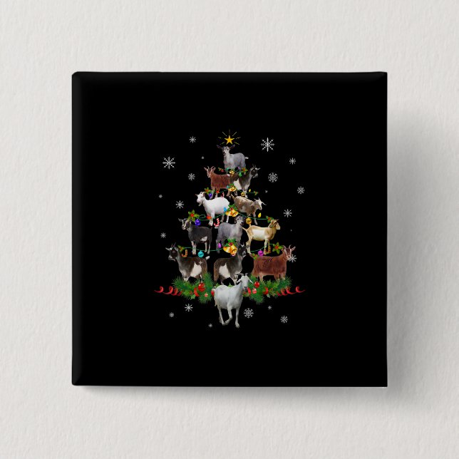 Goat Christmas Tree Snow Goat Xmas Button (Front)