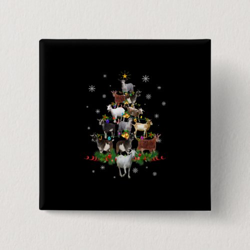 Goat Christmas Tree Snow Goat Xmas Button