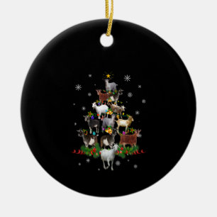 Goat Christmas Tree Snow Goat Xmas Ceramic Ornament