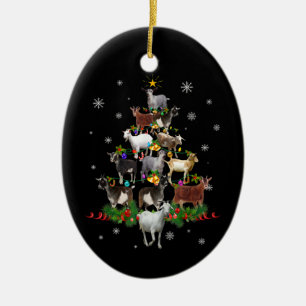 Goat Christmas Tree Snow Goat Xmas Ceramic Ornament