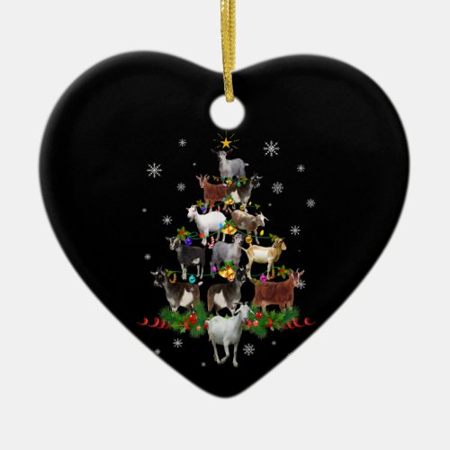 Goat Christmas Tree Snow Goat Xmas Ceramic Ornament