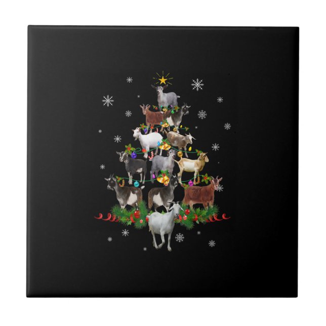 Goat Christmas Tree Snow Goat Xmas Ceramic Tile (Front)