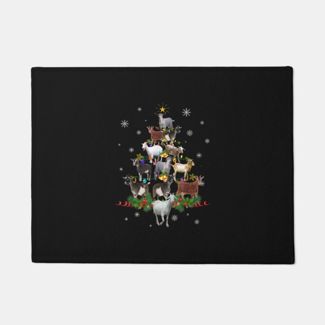Goat Christmas Tree Snow Goat Xmas Doormat (Front)