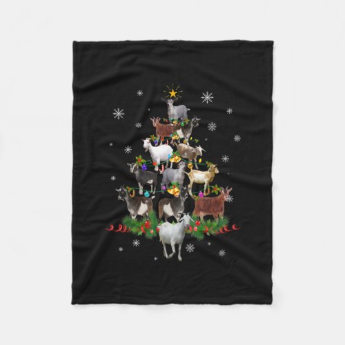 Goat Christmas Tree Snow Goat Xmas Fleece Blanket