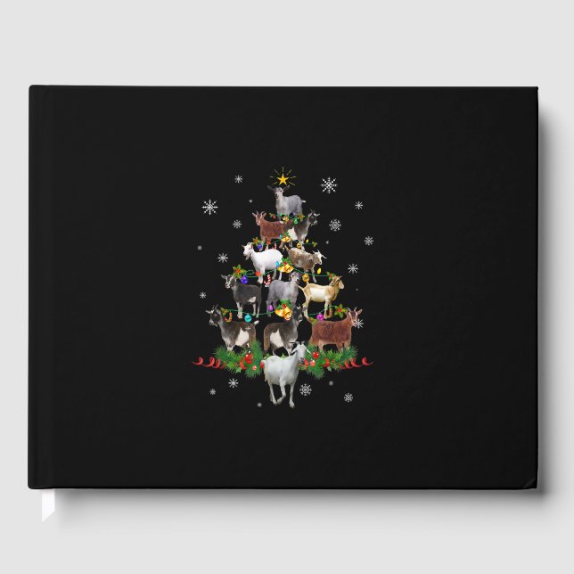 Goat Christmas Tree Snow Goat Xmas Guest Book (Front)