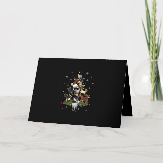 Goat Christmas Tree Snow Goat Xmas Holiday Card (Front)