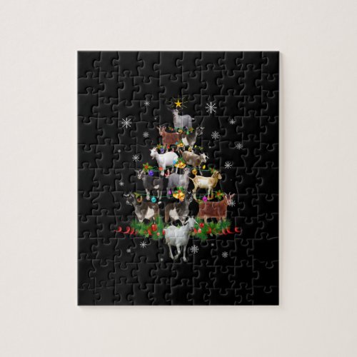 Goat Christmas Tree Snow Goat Xmas Jigsaw Puzzle