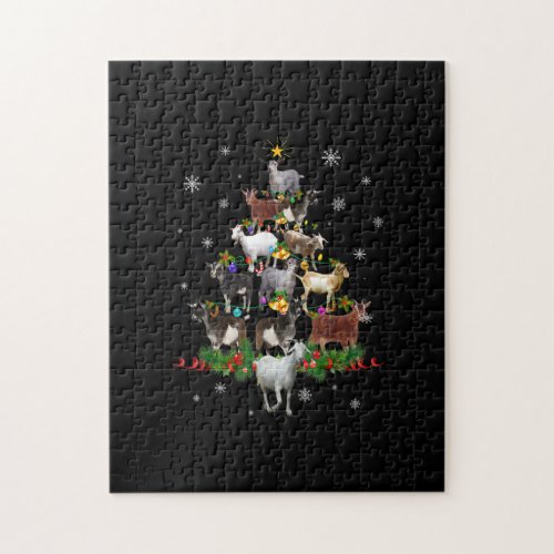 Goat Christmas Tree Snow Goat Xmas Jigsaw Puzzle