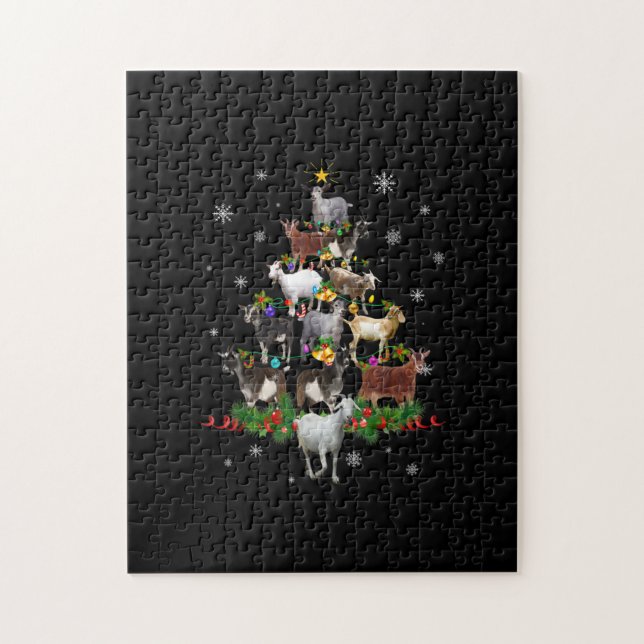 Goat Christmas Tree Snow Goat Xmas Jigsaw Puzzle (Vertical)