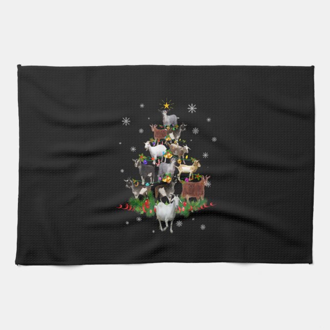 Goat Christmas Tree Snow Goat Xmas Kitchen Towel (Horizontal)