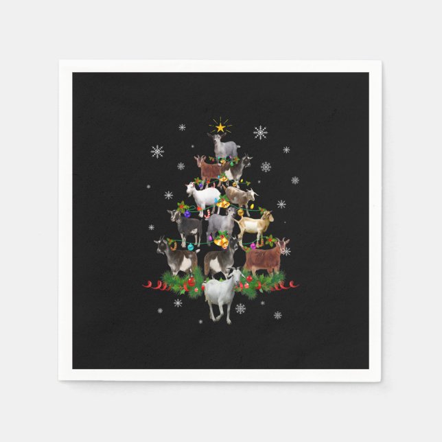 Goat Christmas Tree Snow Goat Xmas Napkins (Front)