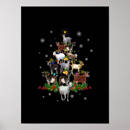 Goat Christmas Tree Snow Goat Xmas Poster