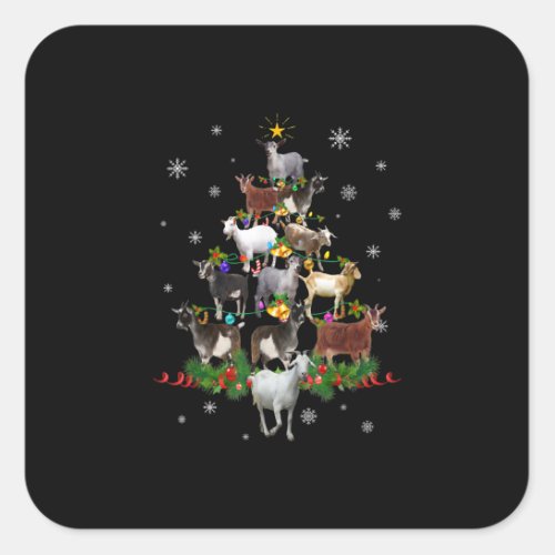 Goat Christmas Tree Snow Goat Xmas Square Sticker