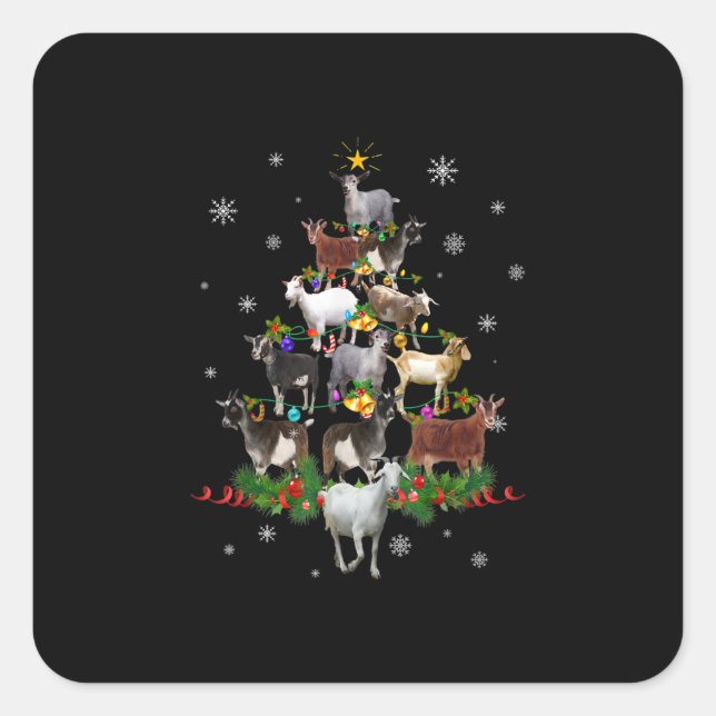 Goat Christmas Tree Snow Goat Xmas Square Sticker (Front)