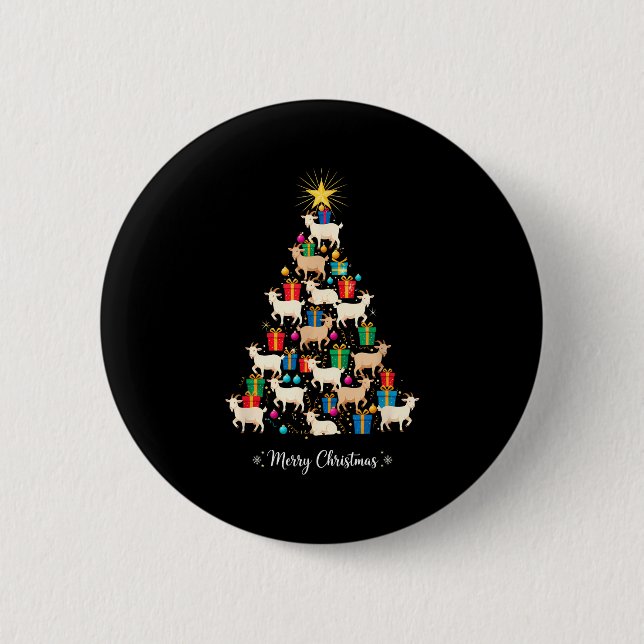 Goat Christmas Tree Xmas Holiday Men &amp; Women  Button (Front)