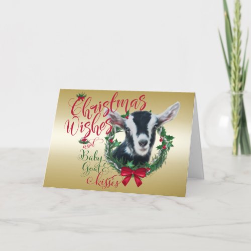 GOAT  Christmas Wishes Baby Alpine Goat Kisses  Holiday Card