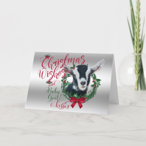 GOAT  Christmas Wishes Baby Goat Kisses Alpine Holiday Card