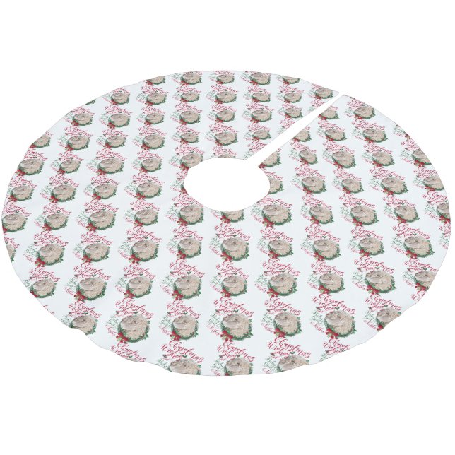 GOAT | Christmas Wishes Baby Goat Kisses Angora Brushed Polyester Tree Skirt (Angled)