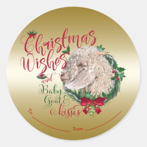 GOAT  Christmas Wishes Baby Goat Kisses Angora Classic Round Sticker