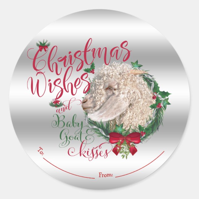 GOAT | Christmas Wishes Baby Goat Kisses Angora Classic Round Sticker (Front)