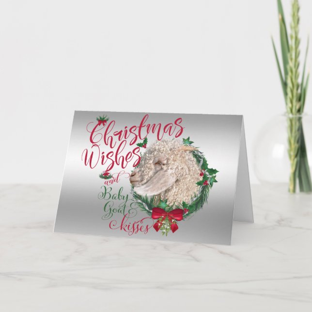 GOAT | Christmas Wishes Baby Goat Kisses Angora Holiday Card (Front)
