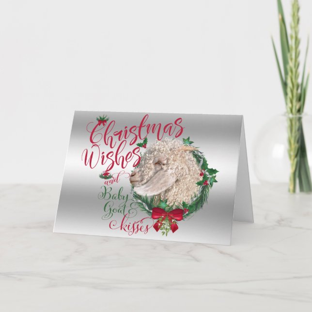 GOAT | Christmas Wishes Baby Goat Kisses Angora Holiday Card (Front)
