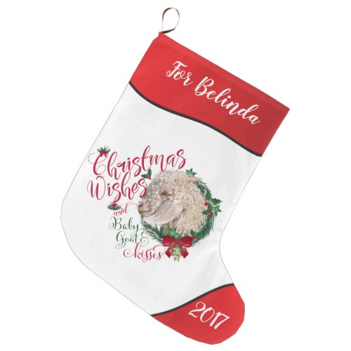 GOAT  Christmas Wishes Baby Goat Kisses Angora Large Christmas Stocking