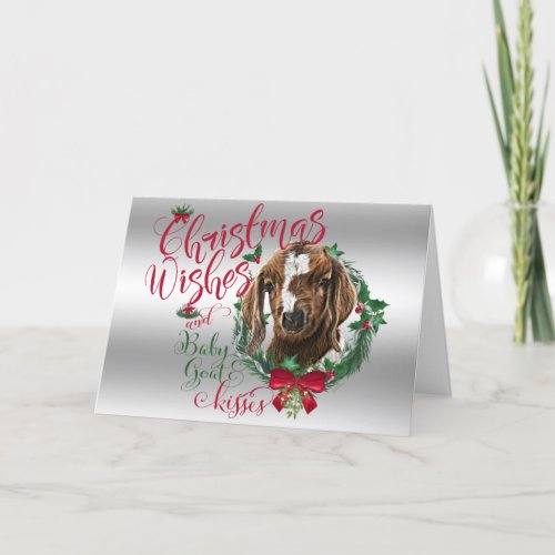 GOAT  Christmas Wishes Baby Goat Kisses Boer Holiday Card