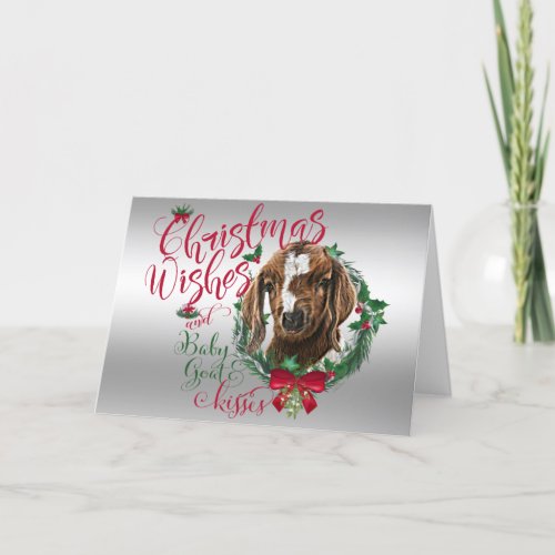 GOAT  Christmas Wishes Baby Goat Kisses Boer Holiday Card