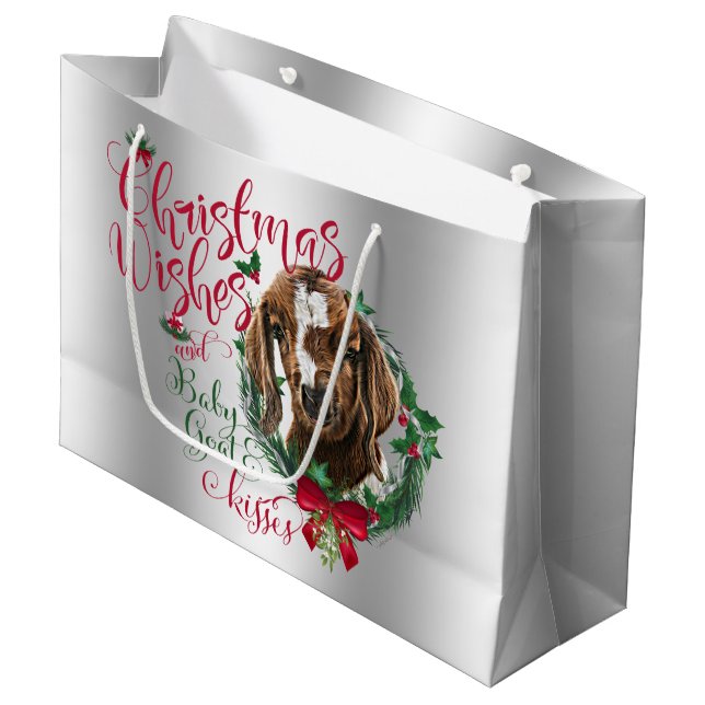 GOAT | Christmas Wishes Baby Goat Kisses Boer Large Gift Bag (Front Angled)