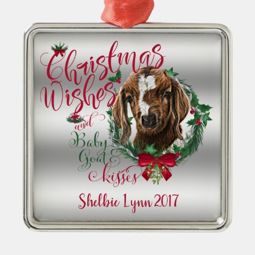 GOAT  Christmas Wishes Baby Goat Kisses Boer Metal Ornament