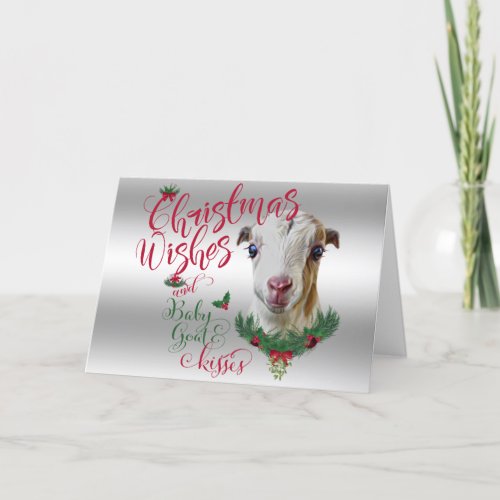 GOAT  Christmas Wishes Baby Goat Kisses LaMancha Holiday Card