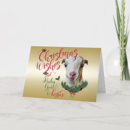 GOAT  Christmas Wishes Baby Goat Kisses LaMancha Holiday Card