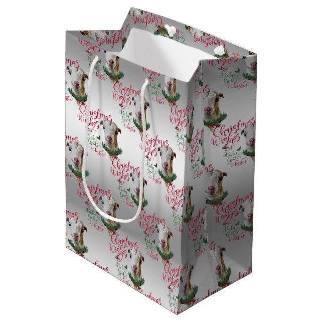 GOAT | Christmas Wishes Baby Goat Kisses LaMancha Medium Gift Bag (Front Angled)