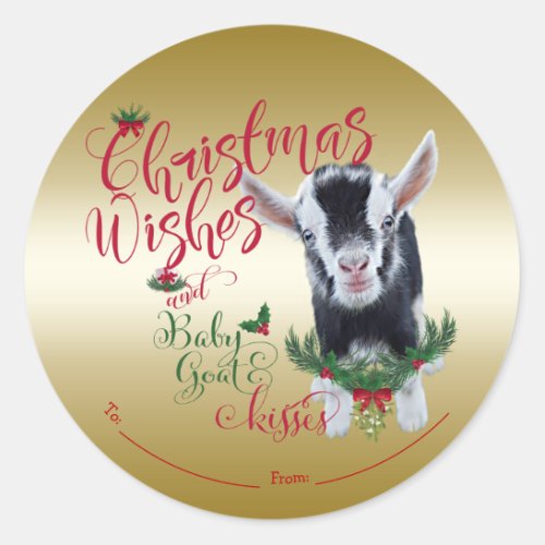 GOAT  Christmas Wishes Baby Goat Kisses Nigerian Classic Round Sticker