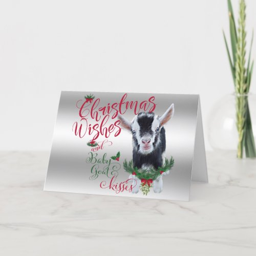 GOAT  Christmas Wishes Baby Goat Kisses Nigerian Holiday Card