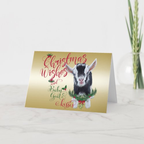 GOAT  Christmas Wishes Baby Goat Kisses Nigerian Holiday Card