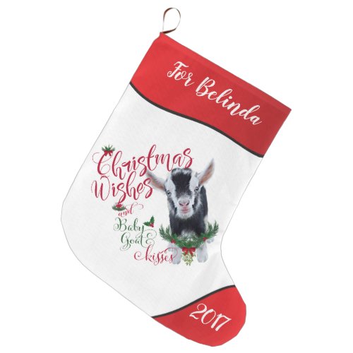 GOAT  Christmas Wishes Baby Goat Kisses Nigerian Large Christmas Stocking
