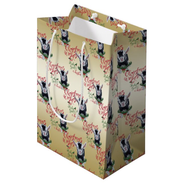 GOAT | Christmas Wishes Baby Goat Kisses Nigerian Medium Gift Bag (Front Angled)