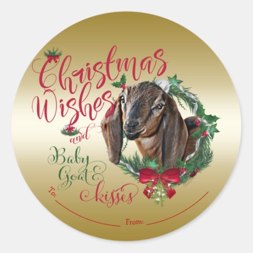 GOAT  Christmas Wishes Baby Goat Kisses Nubian 2 Classic Round Sticker