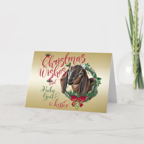 GOAT  Christmas Wishes Baby Goat Kisses Nubian 2 Holiday Card