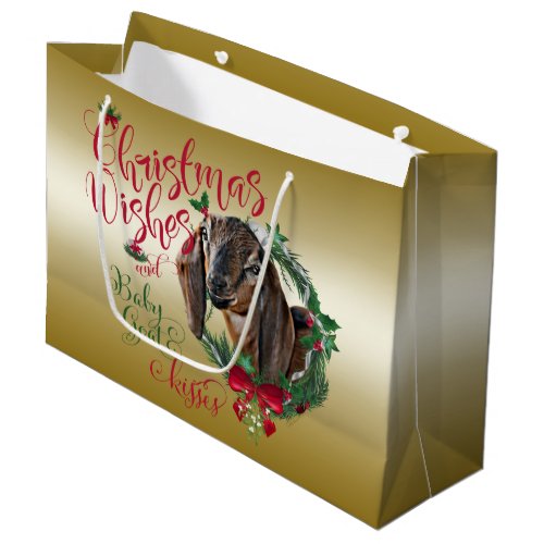 GOAT  Christmas Wishes Baby Goat Kisses Nubian 2 Large Gift Bag