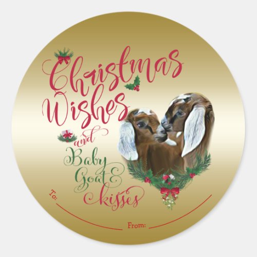 GOAT  Christmas Wishes Baby Goat Kisses Nubian 3 Classic Round Sticker