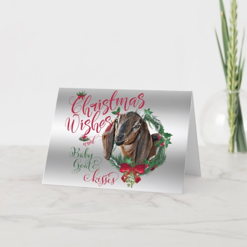 GOAT  Christmas Wishes Baby Goat Kisses Nubian 3 Holiday Card