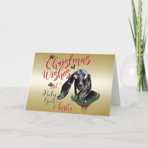 GOAT  Christmas Wishes Baby Goat Kisses Nubian Holiday Card