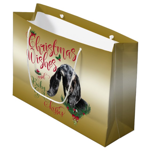 GOAT | Christmas Wishes Baby Goat Kisses Nubian Large Gift Bag (Front Angled)
