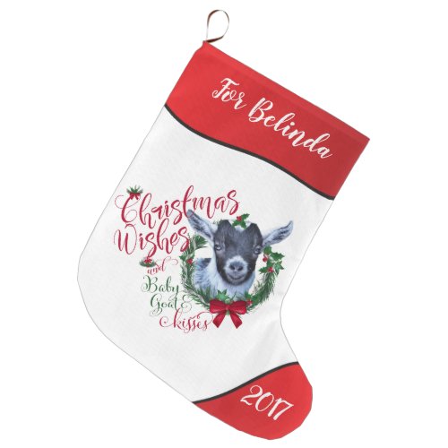 GOAT  Christmas Wishes Baby Goat Kisses Pygmy Large Christmas Stocking